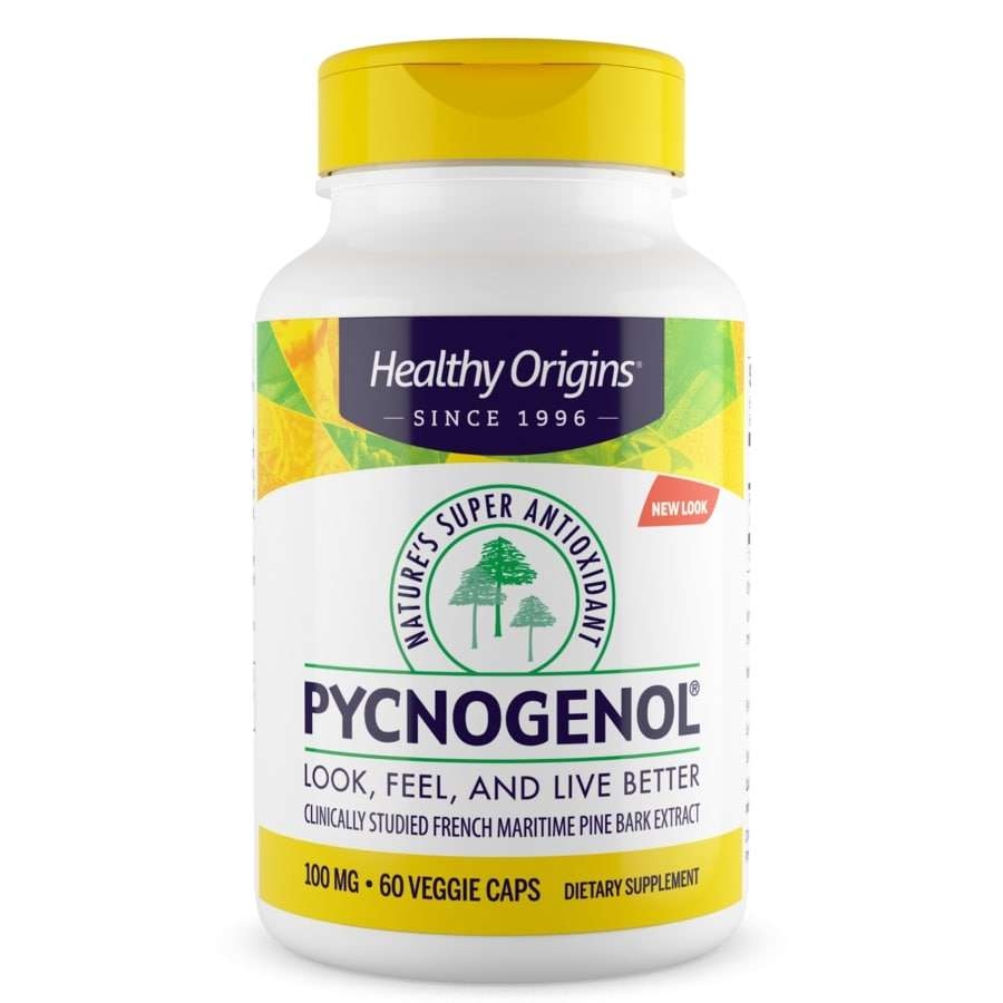 Pycnogenol fra Healthy Origins. 60 vegetabilske kapsler med 100 mg Pycnogenol .