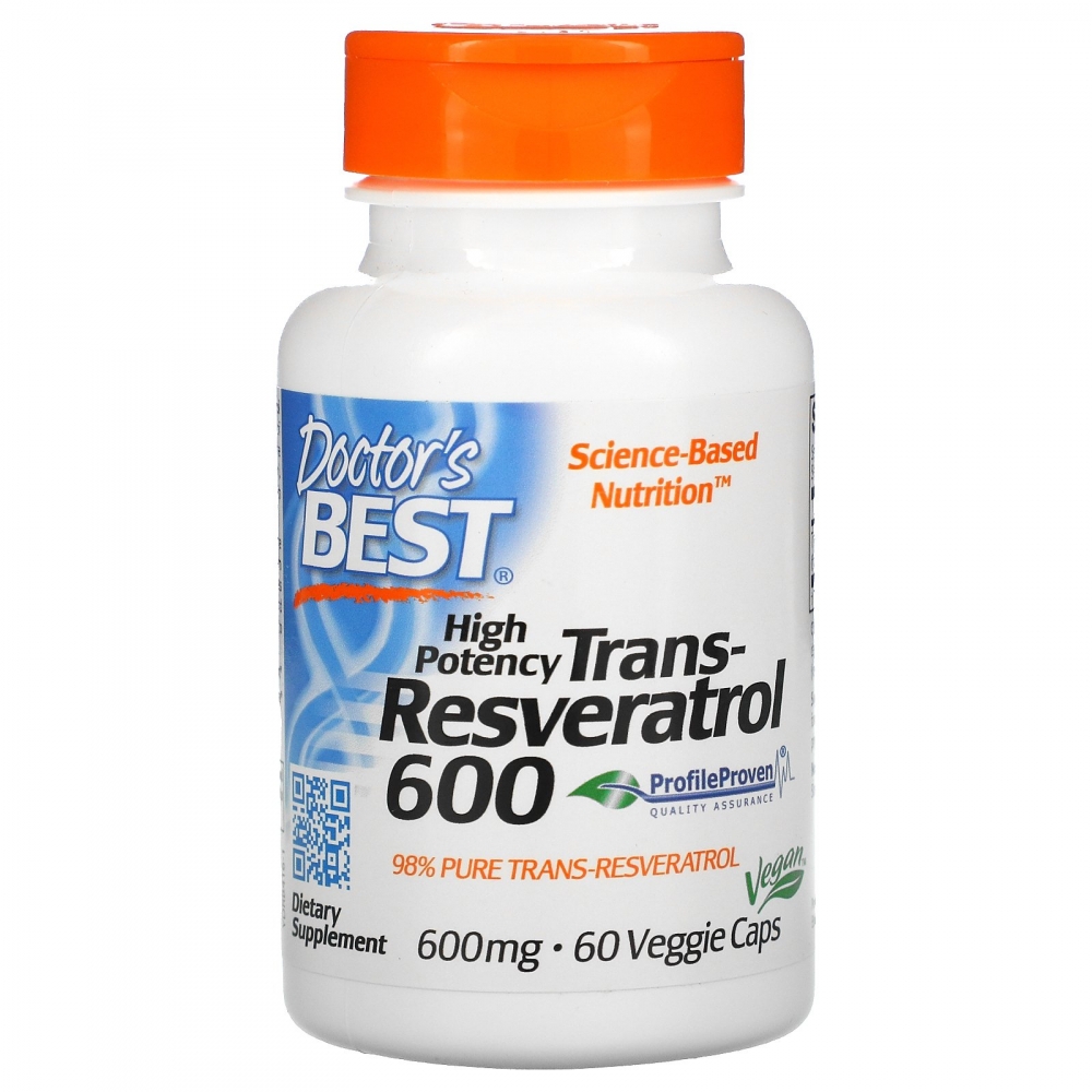 Doctors Best Trans- Resveratrol 600 innholder 60 vegetabilske kapsler. Dagsdose er 1 kapsel.