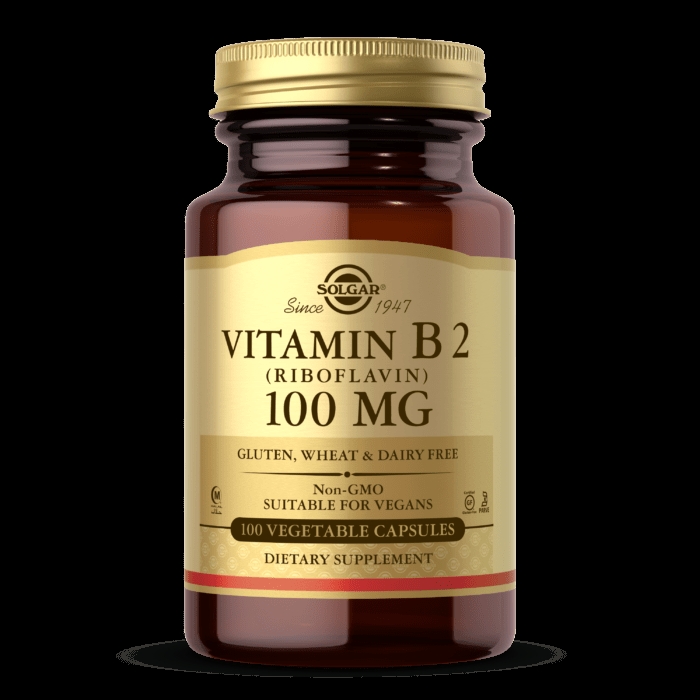 Vitamin B2 fra Solgar med 100 veg. kapsler