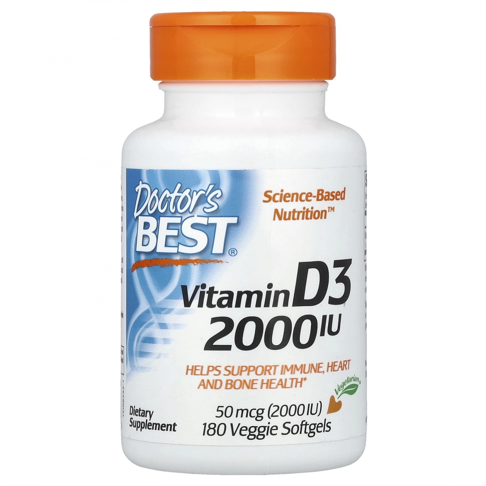 Doctor's Best, Vitamin D3, 2000 IU, 180 soft capsules. 2000 IU er 50 mcg.