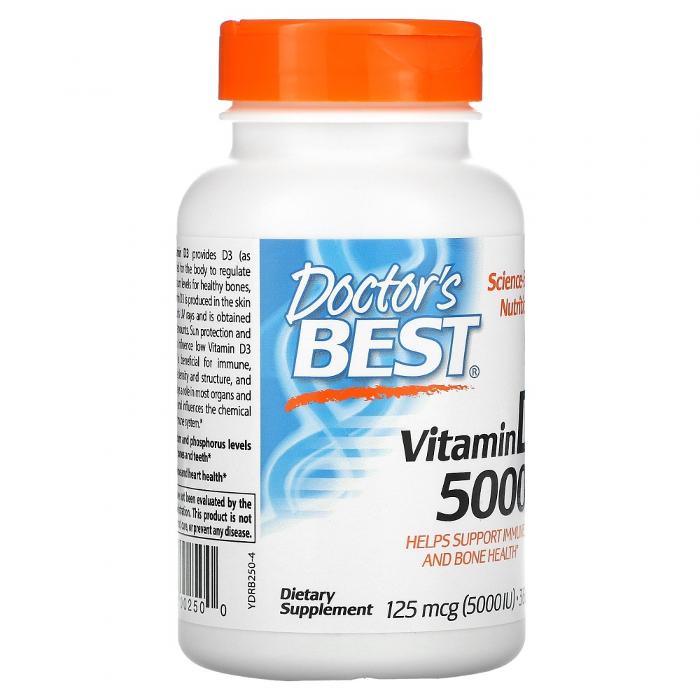 Doctors best d-vitamin 5000 IU (125 mcg) og hele 360 vegetabilske kapsler. 